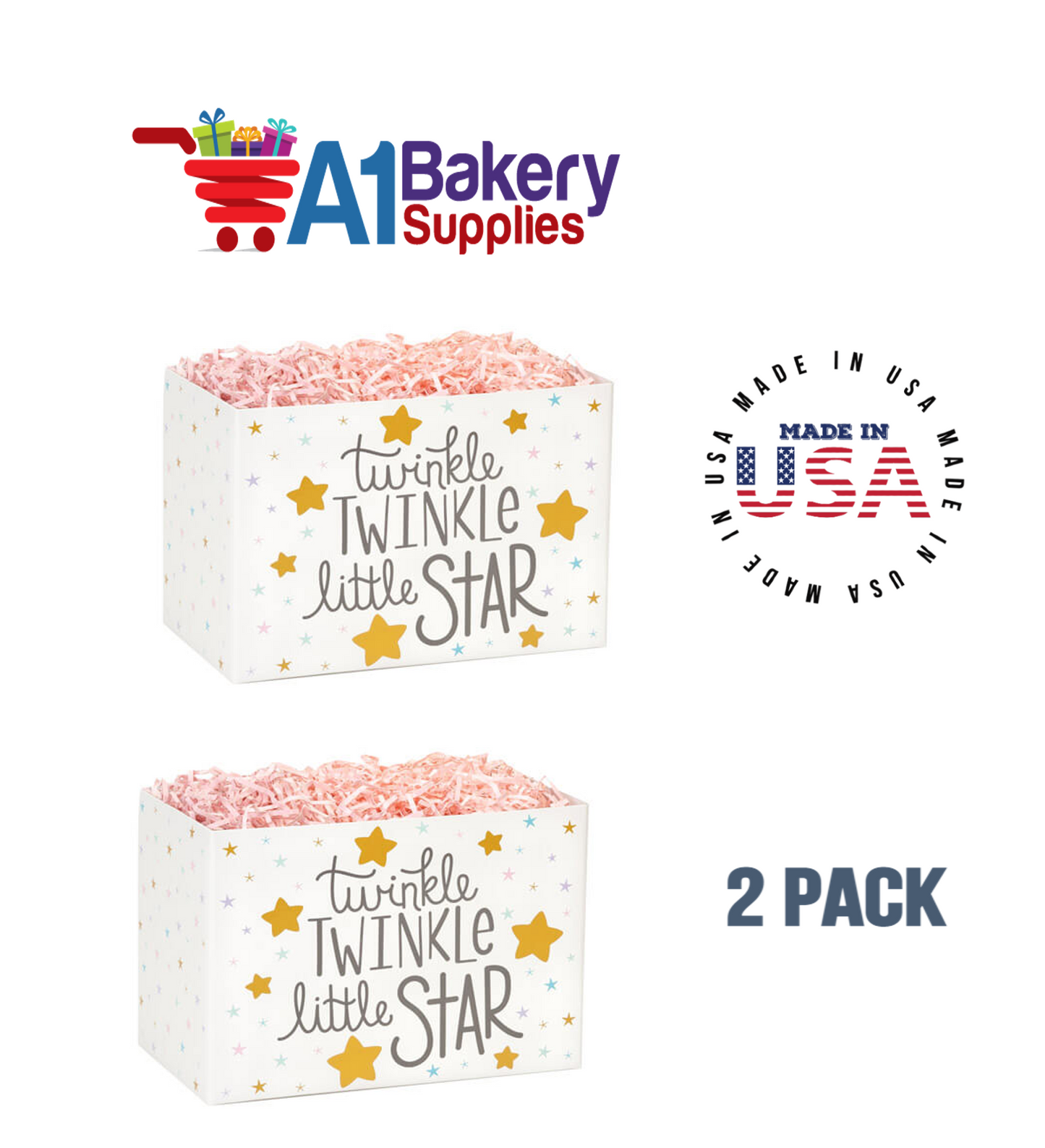 Twinkle Little Star Basket Box, Theme Gift Box, Large 10.25 (Length) x 6 (Width) x 7.5 (Height), 2 Pack