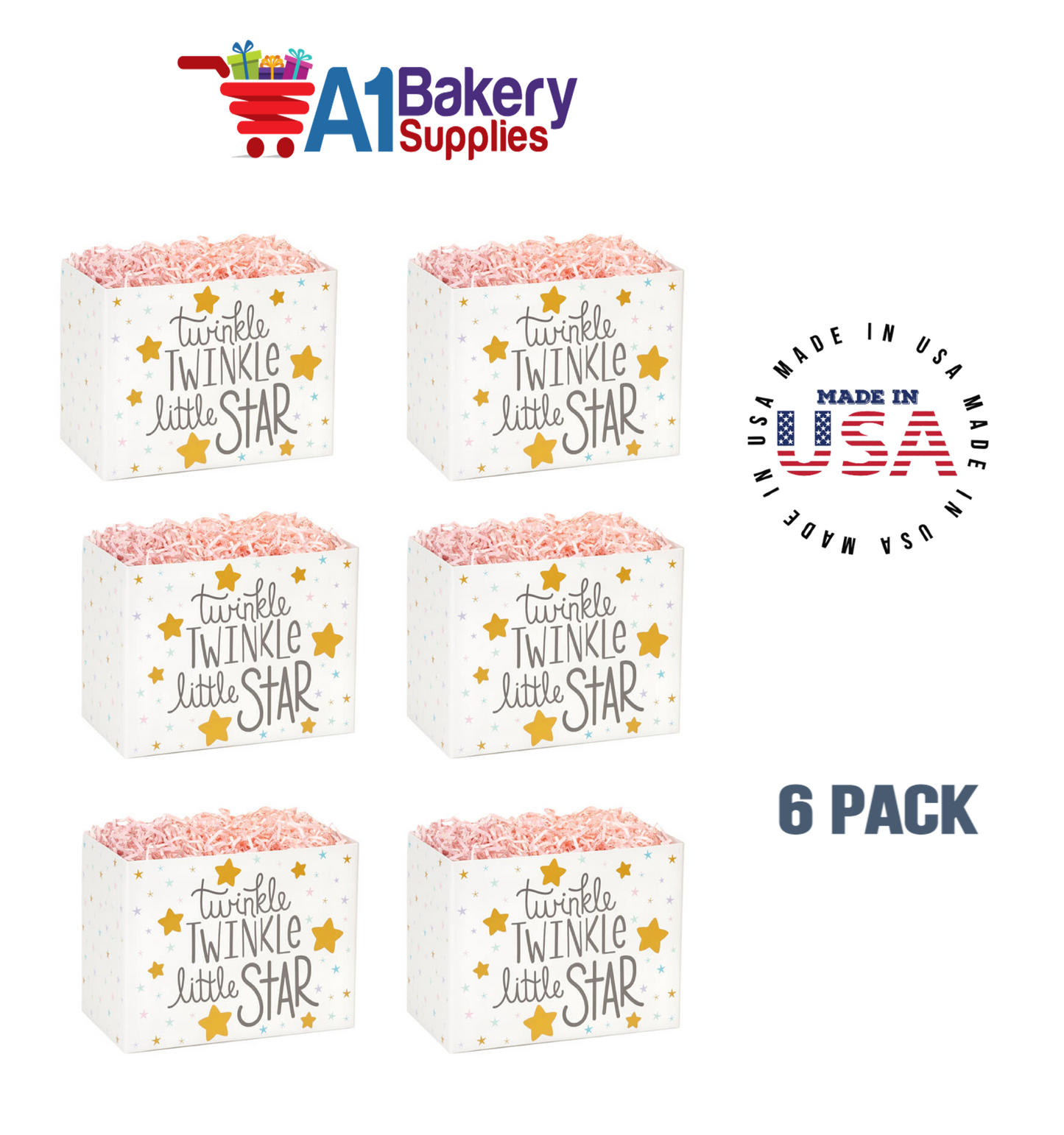 Twinkle Little Star Basket Box, Theme Gift Box, Large 10.25 (Length) x 6 (Width) x 7.5 (Height), 6 Pack