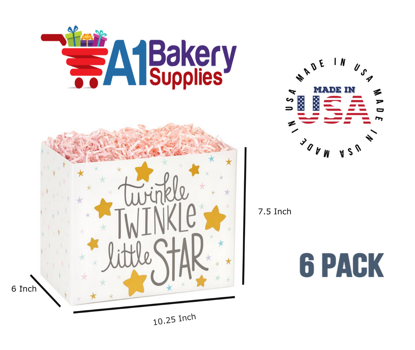 Twinkle Little Star Basket Box, Theme Gift Box, Large 10.25 (Length) x 6 (Width) x 7.5 (Height), 6 Pack