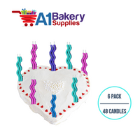 A1BakerySupplies Wavy Birthday Candles-Cool Pastels 6 pack for Birthday Cake Decorations and Anniversary