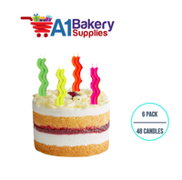 A1BakerySupplies Wavy Birthday Candles- Neon Asst 6 pack for Birthday Cake Decorations and Anniversary
