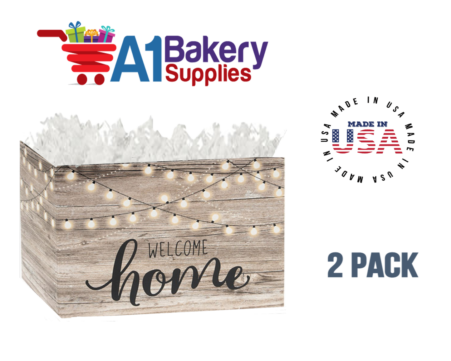 Welcome Home Lights Basket Boxes, Theme Gift Box, Large 10.25 (Length) x 6 (Width) x 7.5 (Height), 2 Pack