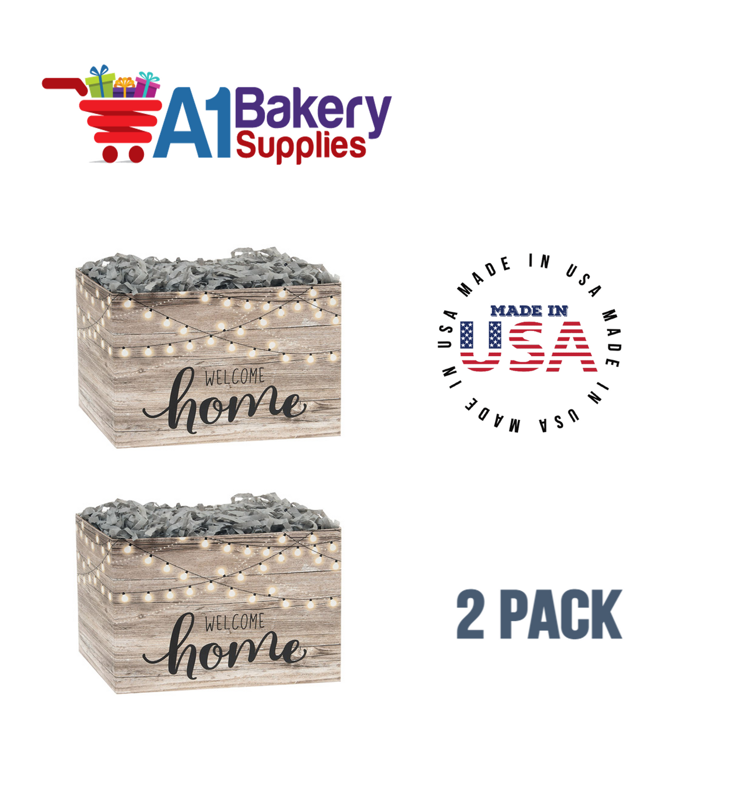 Welcome Home Lights Basket Boxes, Theme Gift Box, Large 10.25 (Length) x 6 (Width) x 7.5 (Height), 2 Pack