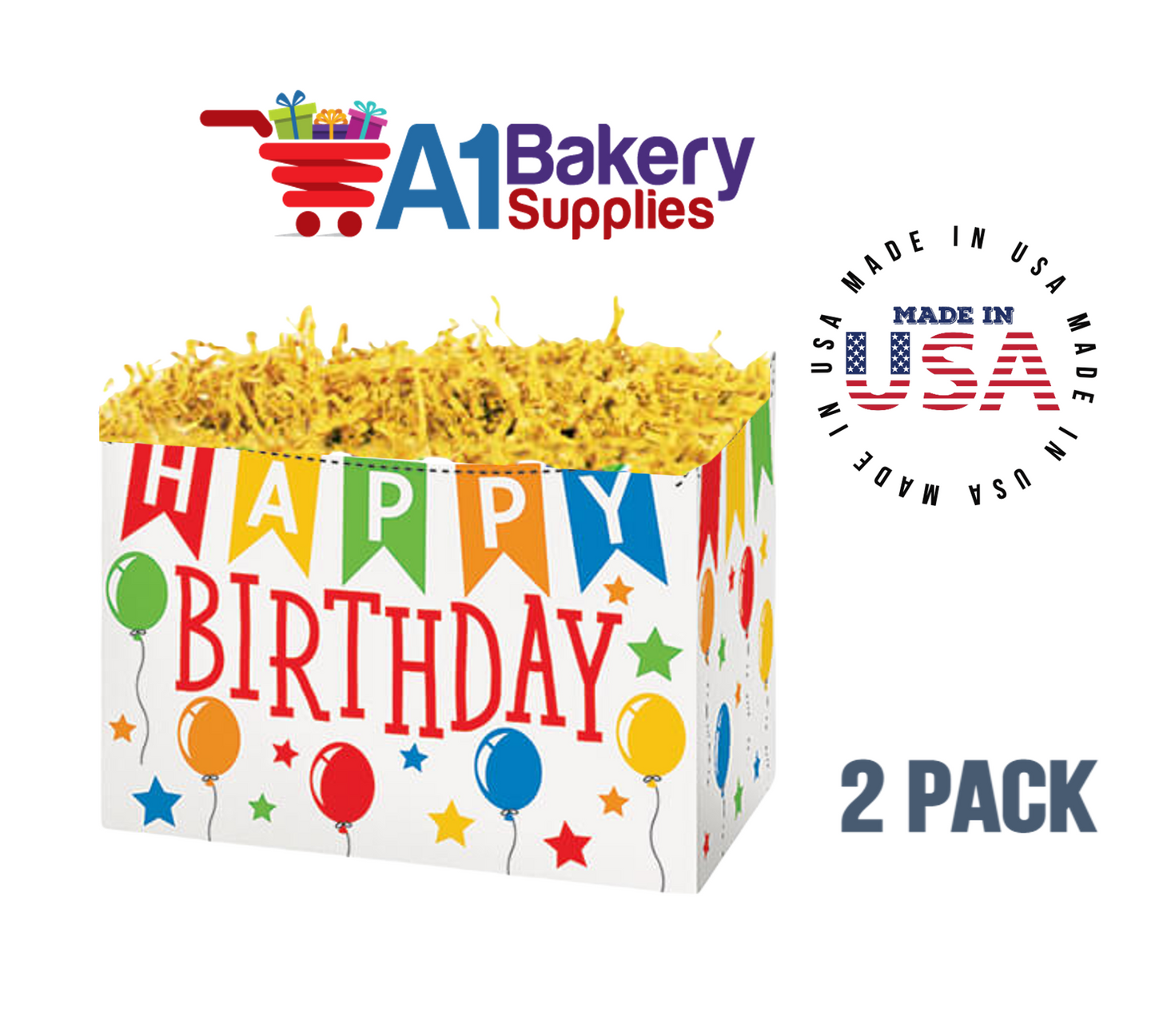 Birthday Banner Basket Box, Theme Gift Box, Small 6.75 (Length) x 4 (Width) x 5 (Height), 2 Pack