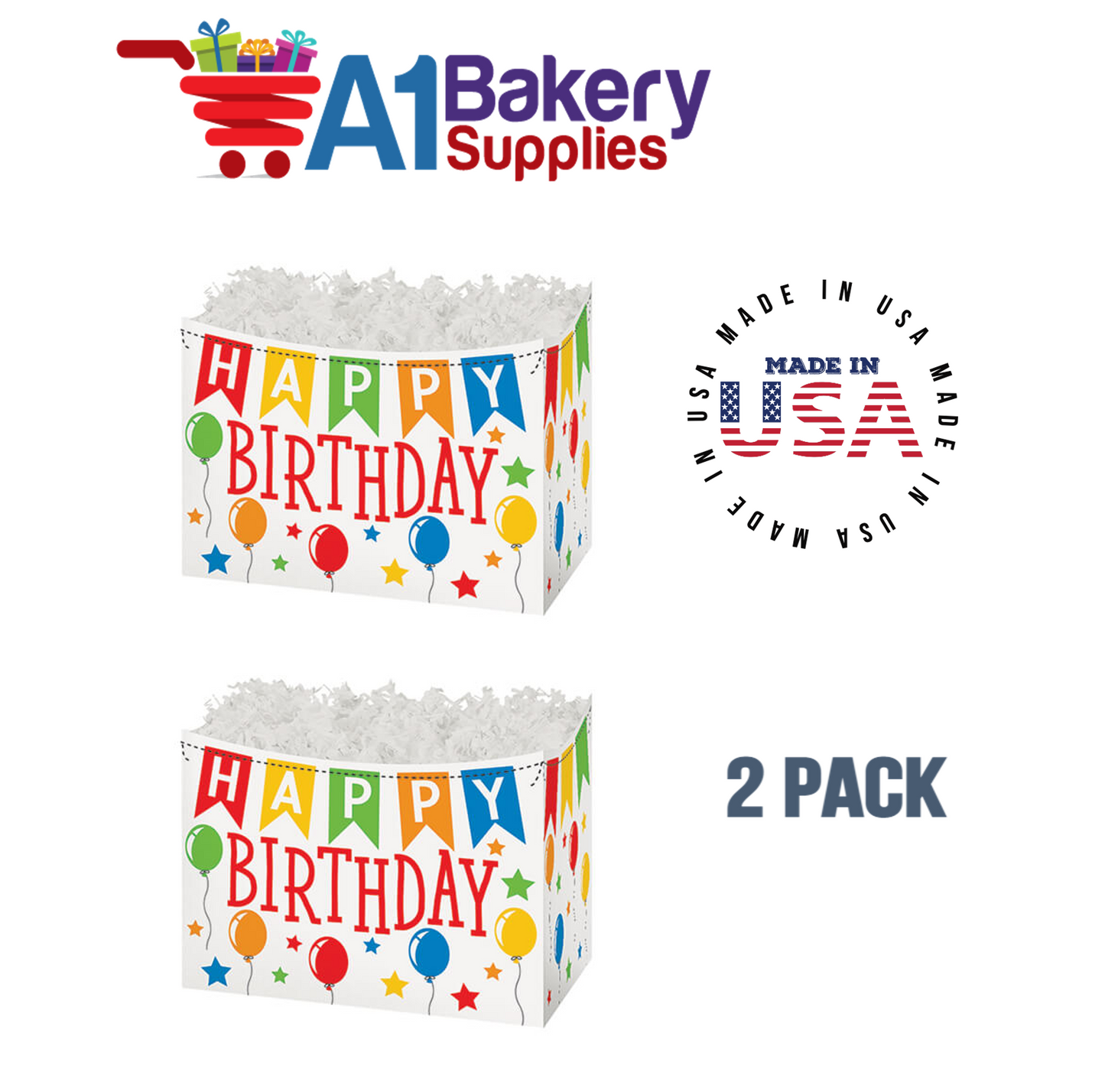 Birthday Banner Basket Box, Theme Gift Box, Small 6.75 (Length) x 4 (Width) x 5 (Height), 2 Pack