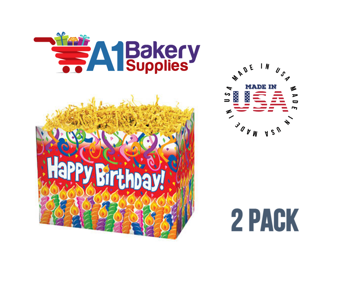Birthday Candles Basket Box, Theme Gift Box, Small 6.75 (Length) x 4 (Width) x 5 (Height), 2 Pack