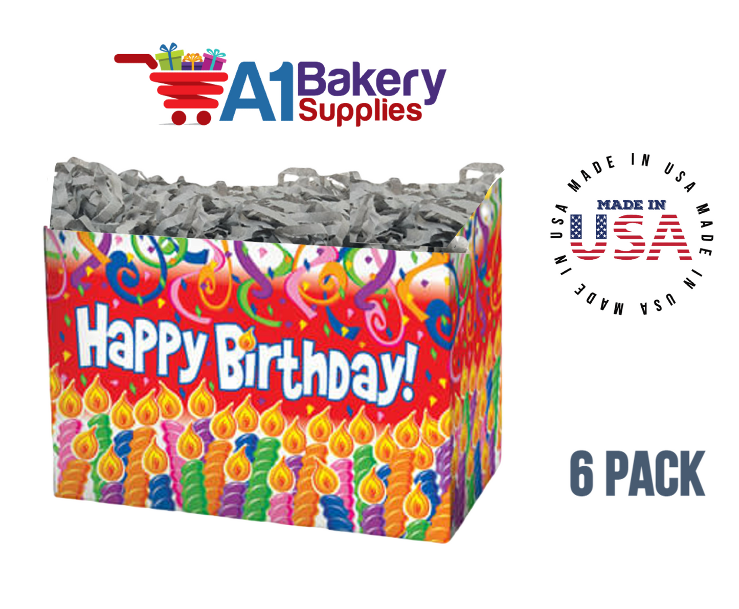 Birthday Candles Basket Box, Theme Gift Box, Small 6.75 (Length) x 4 (Width) x 5 (Height), 6 Pack