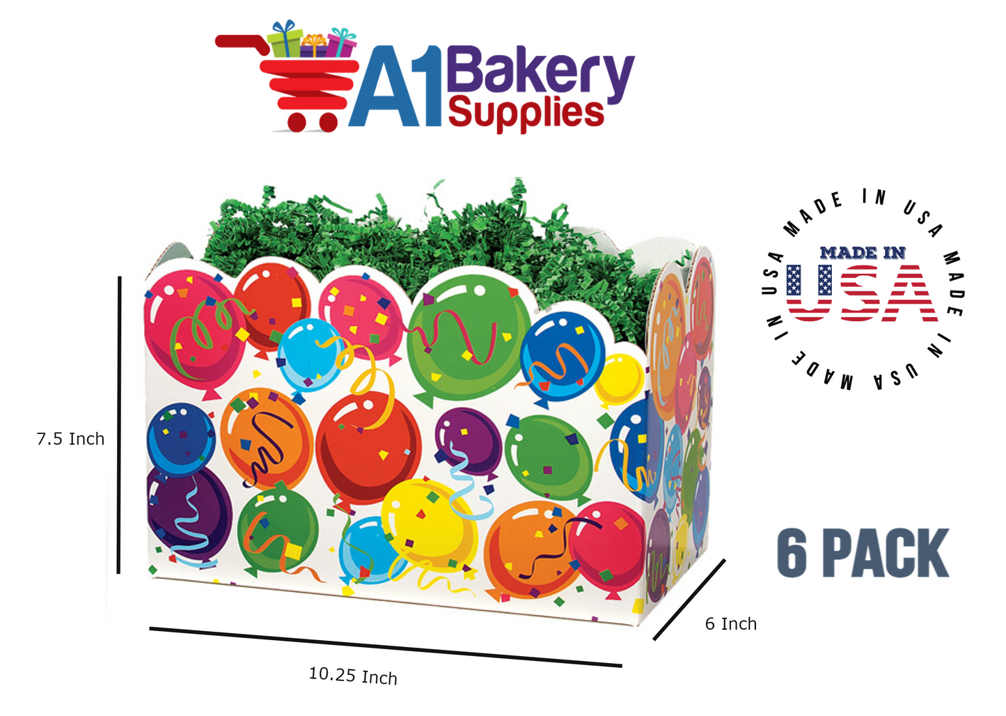 Birthday Candles Basket Box, Theme Gift Box, Large 10.25 (Length) x 6 (Width) x 7.5 (Height), 6 Pack