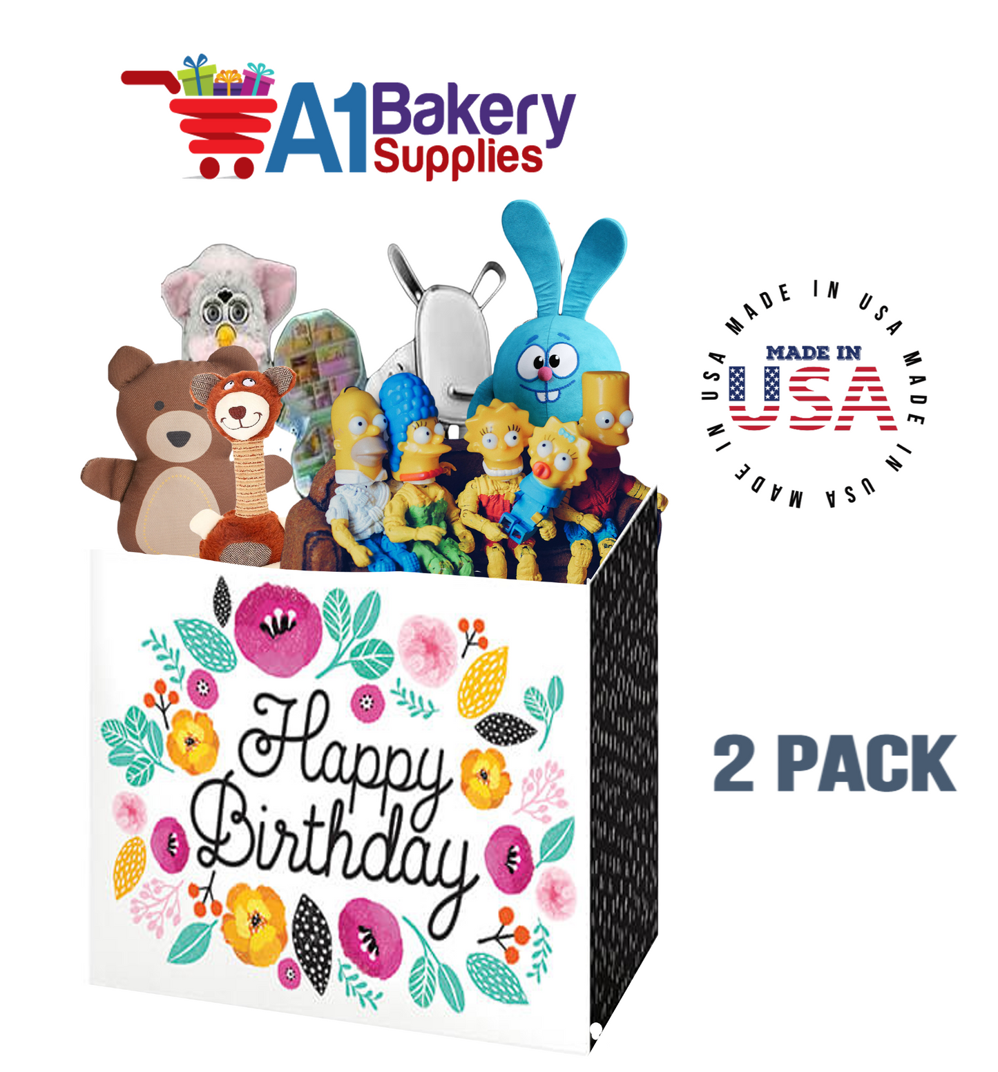 Birthday Flowers Basket Box, Theme Gift Box, Large 10.25 (Length) x 6 (Width) x 7.5 (Height), 2 Pack