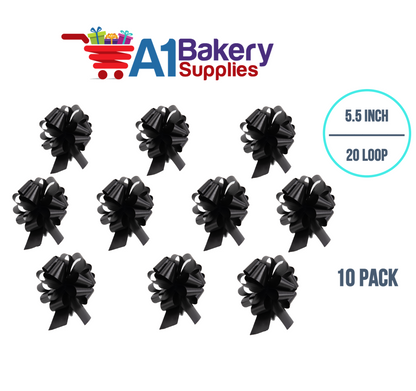 A1BakerySupplies 10 Pieces Pull Bow for Gift Wrapping Gift Bows Pull Bow With Ribbon for Wedding Gift Baskets, 5.5 Inch 20 Loop in Black Color
