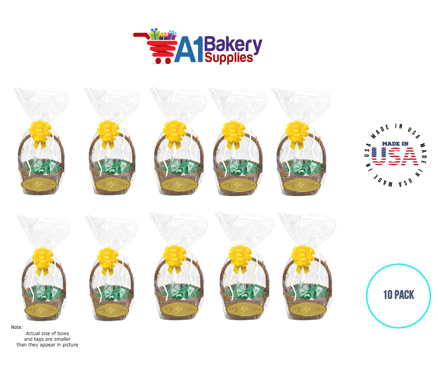 BOPP Sealable Cellophane Bags and Clear Gift Basket Wrap Packaging, 12 in x 24 in, Clear Cello Wrapping for Baby Shower, Wedding Party, or Event Giveaways, 10 Pack