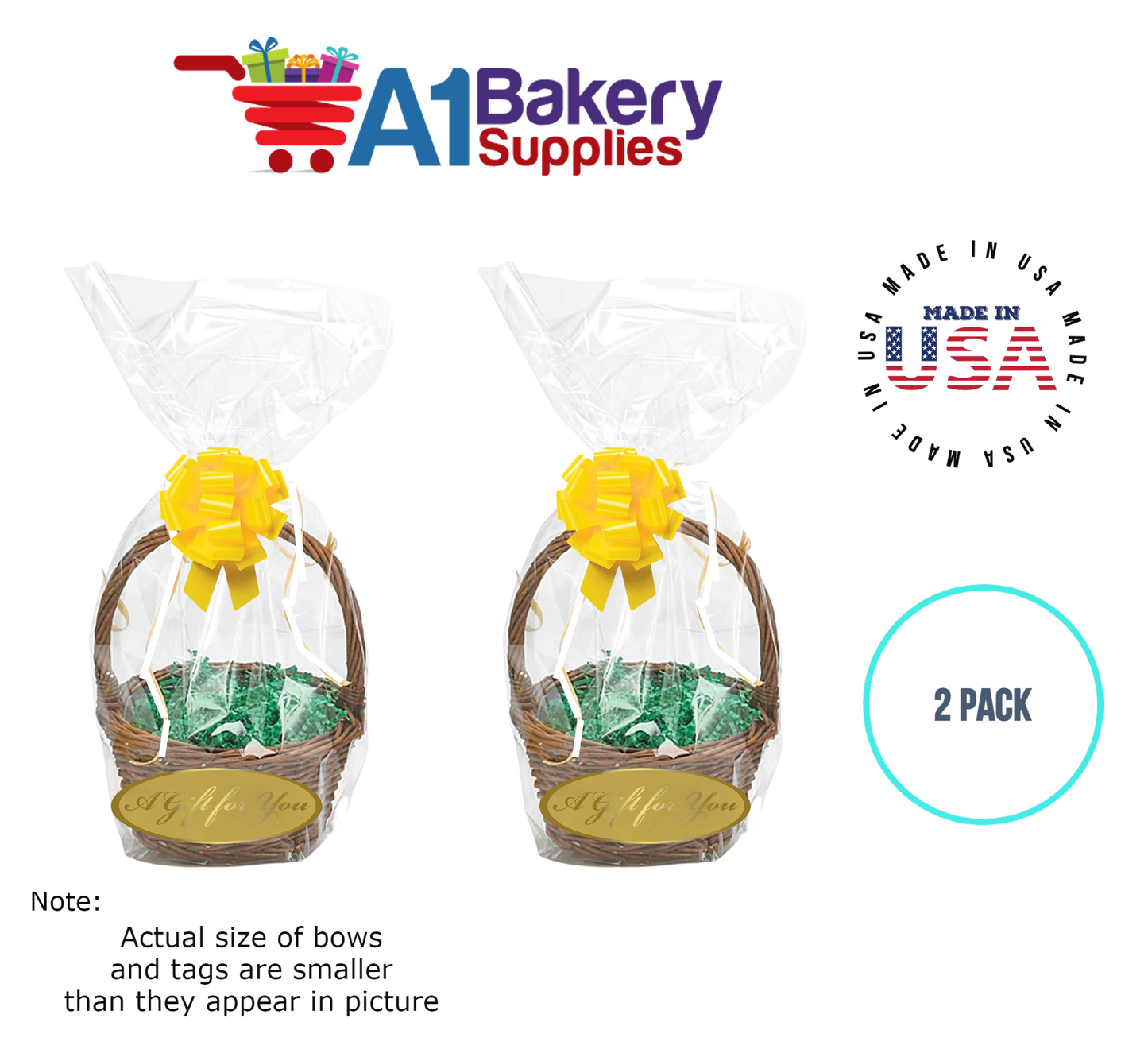 BOPP Sealable Cellophane Bags and Clear Gift Basket Wrap Packaging, 12 in x 24 in, Clear Cello Wrapping for Baby Shower, Wedding Party, or Event Giveaways, 2 Pack