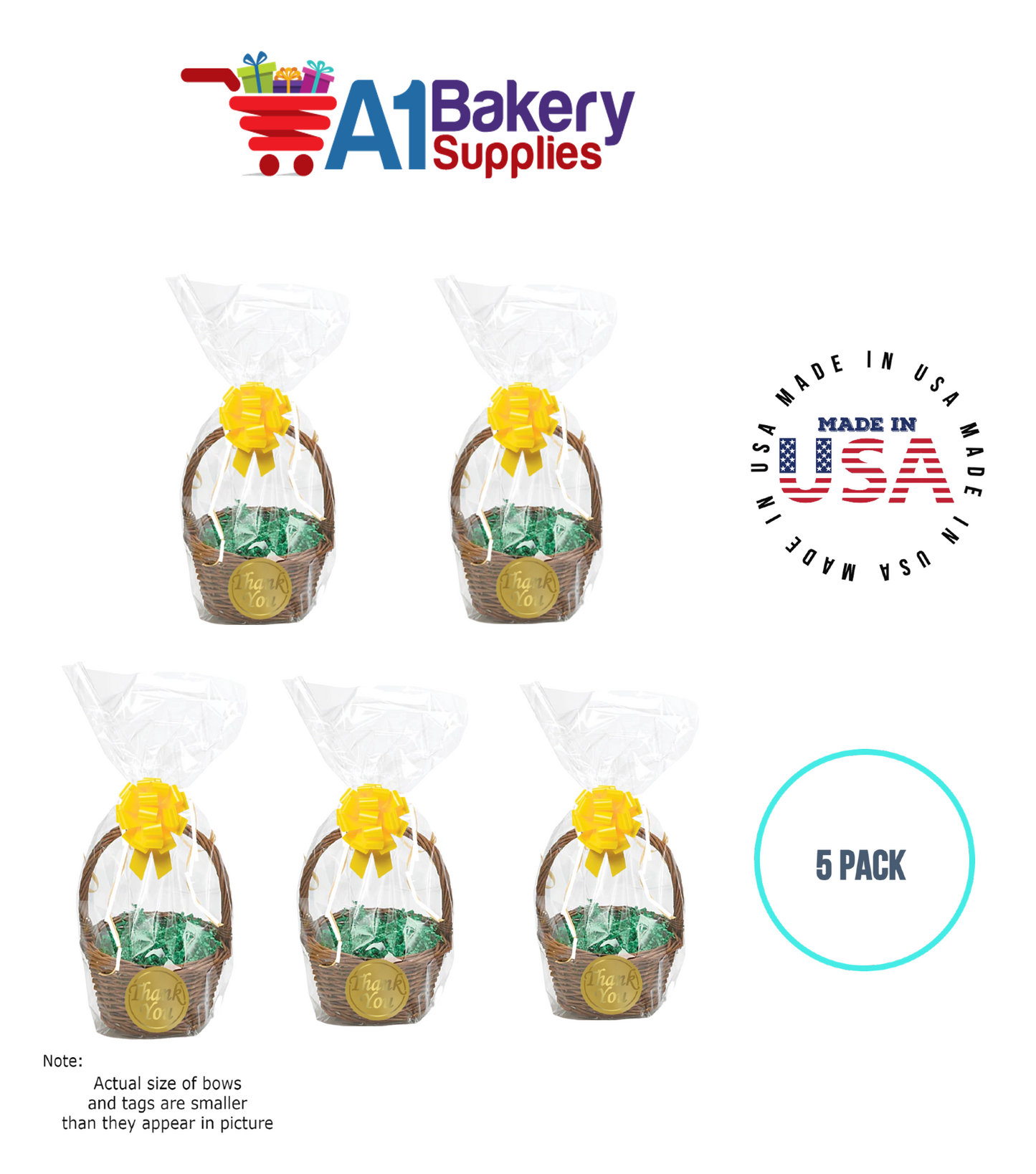 BOPP Sealable Cellophane Bags and Clear Gift Basket Wrap Packaging, 12 in x 24 in, Clear Cello Wrapping for Baby Shower, Wedding Party, or Event Giveaways, 5 Pack