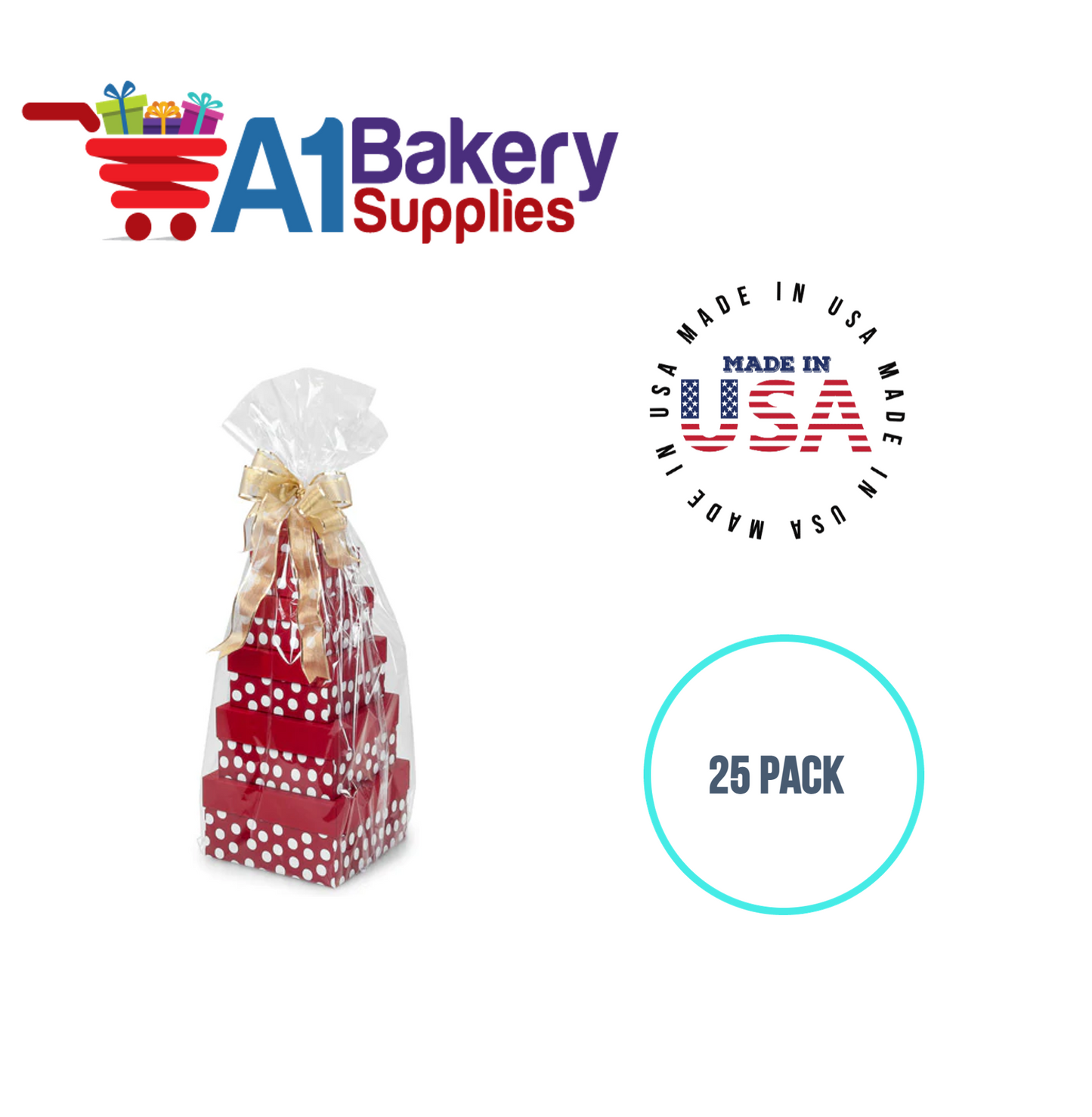 Gusset Basket Size 1.2 MIL BOPP Sealable Cellophane Gift Bags Bags for Gift Packing 4  x 2.5 x 9 Inch, 25 Pack