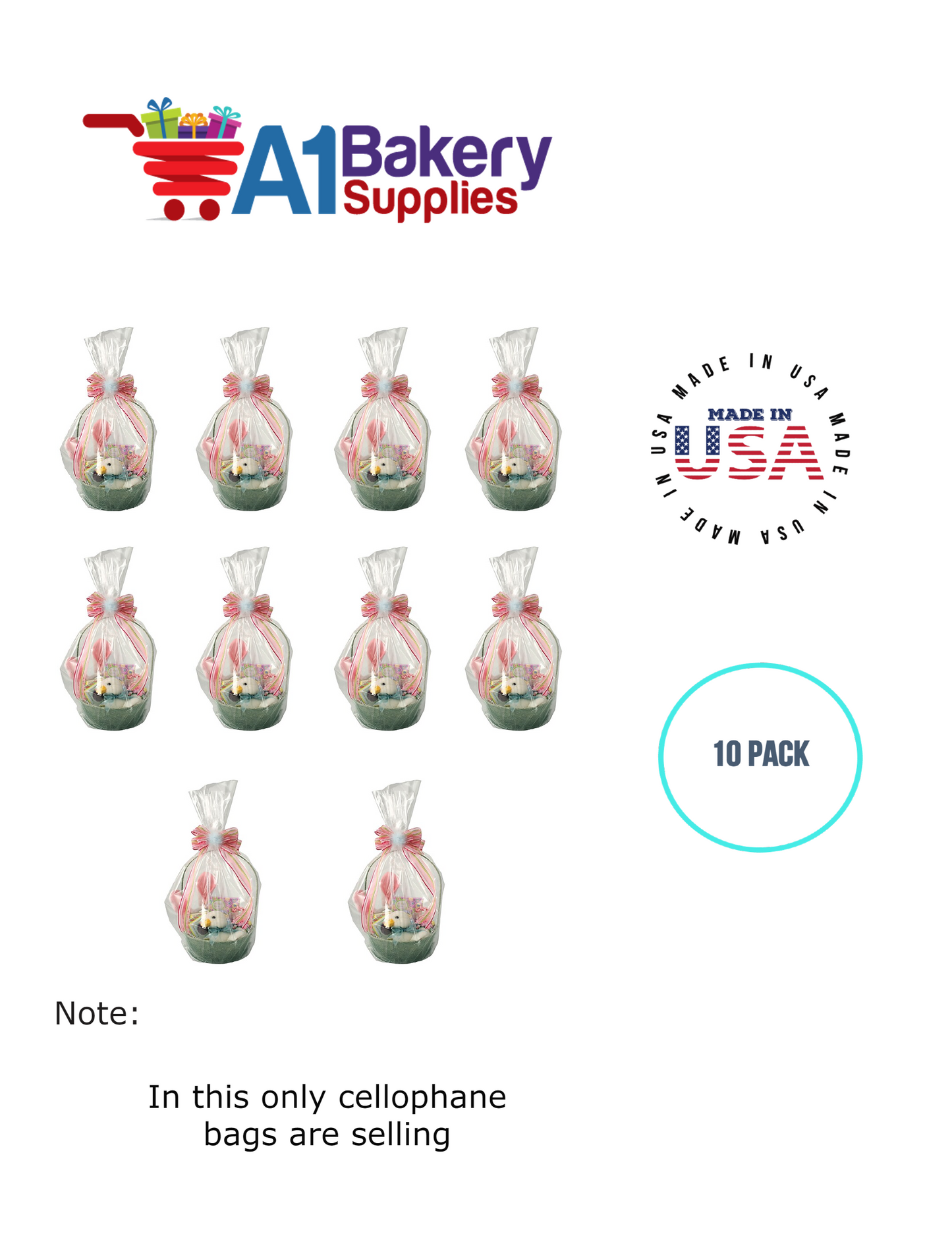 Round Bottom Basket Size 1.2 MIL BOPP Sealable Cellophane Gift Bags Bags for Gift Packing 14 x 24 Inch, 10 Pack