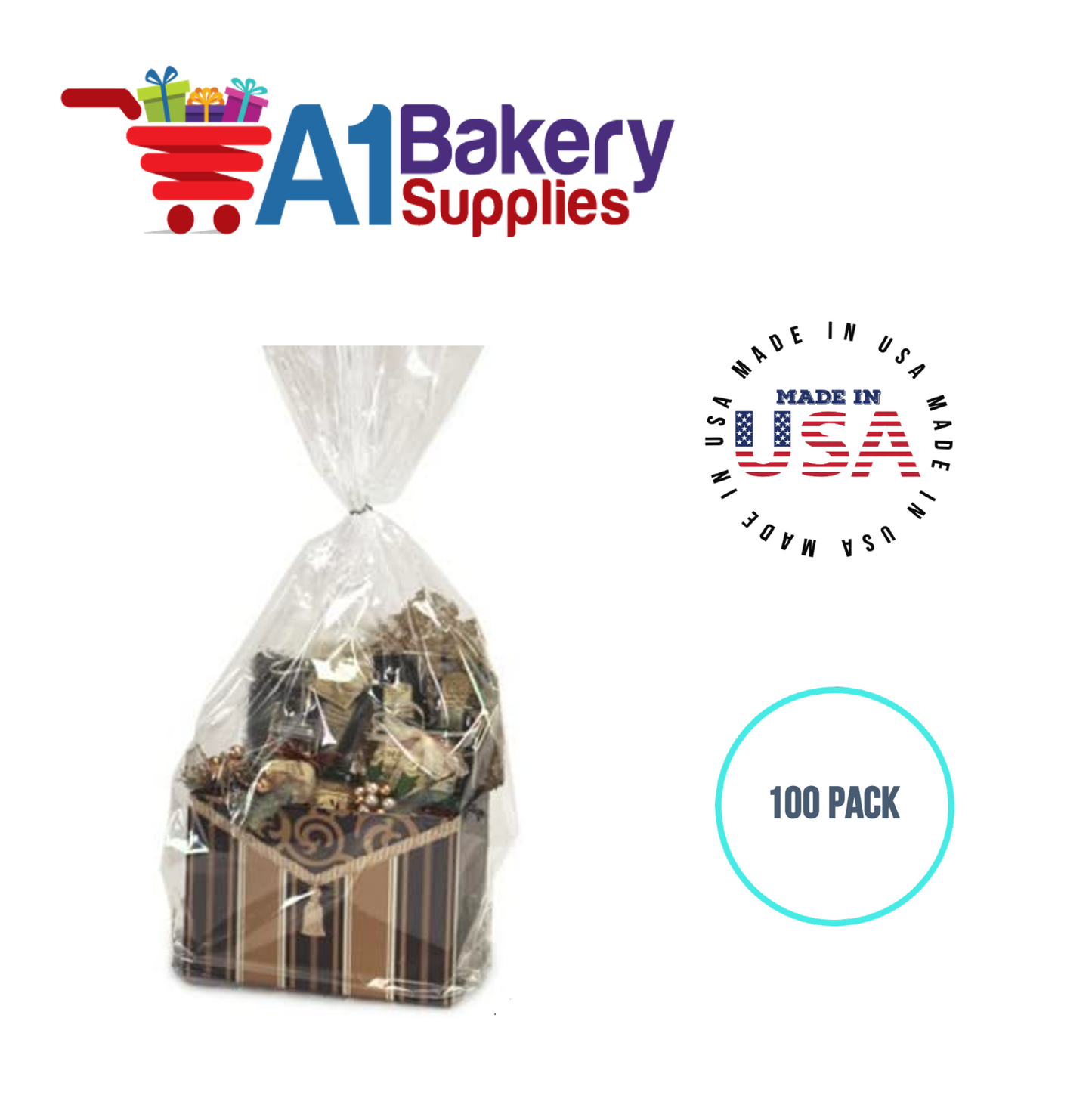 Gusset Basket Size 1.2 MIL BOPP Sealable Cellophane Gift Bags Bags for Gift Packing 4  x 2.5 x 17 Inch, 100 Pack