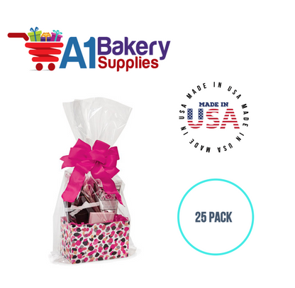 Gusset Basket Size 1.2 MIL BOPP Sealable Cellophane Gift Bags Bags for Gift Packing 4  x 2.5 x 9 Inch, 25 Pack