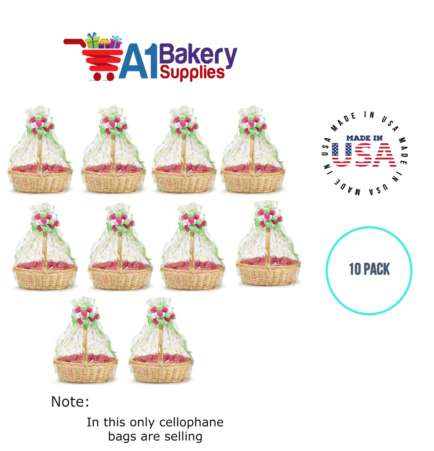 Round Bottom Basket Size 1.2 MIL BOPP Sealable Cellophane Gift Bags Bags for Gift Packing 27 x 35 Inch, 10 Pack