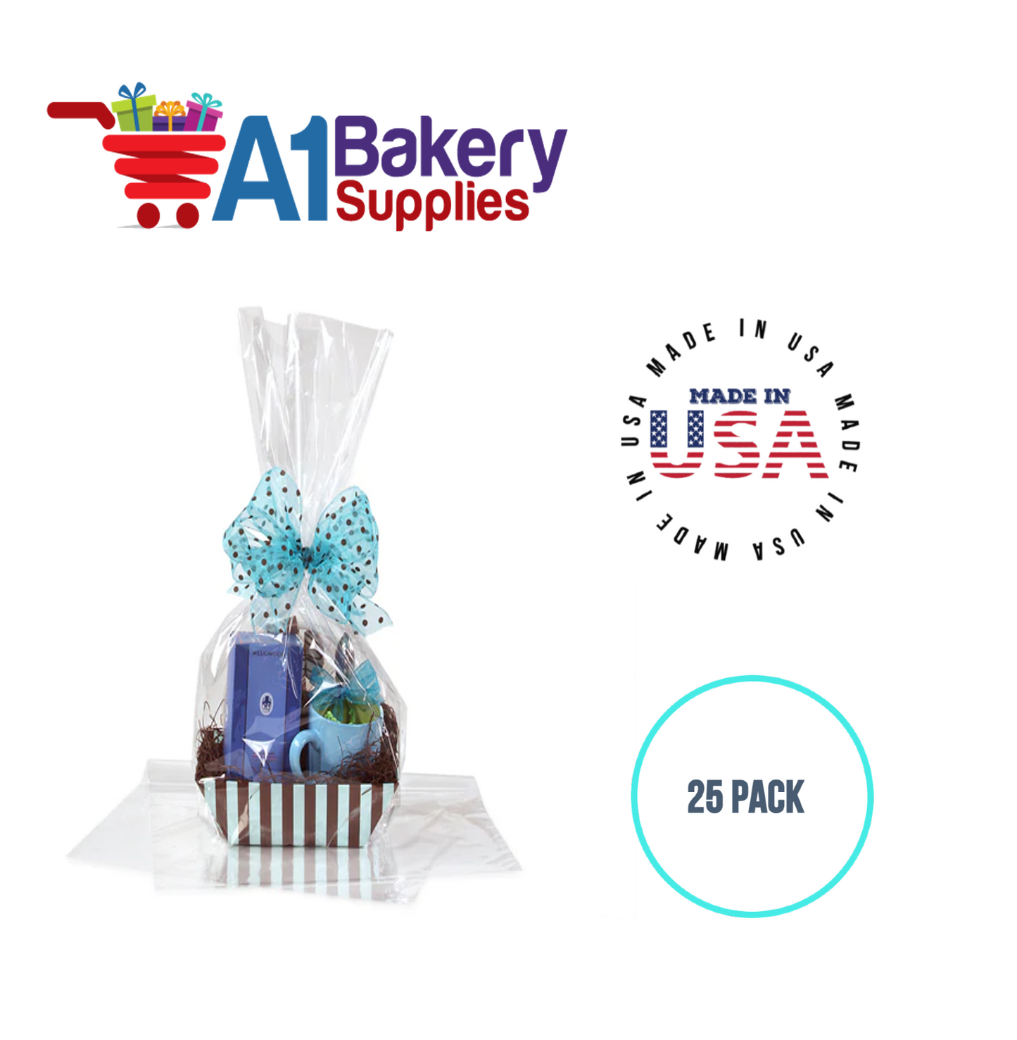 Gusset Basket Size 1.2 MIL BOPP Sealable Cellophane Gift Bags Bags for Gift Packing 4  x 4 x 17 Inch, 25 Pack