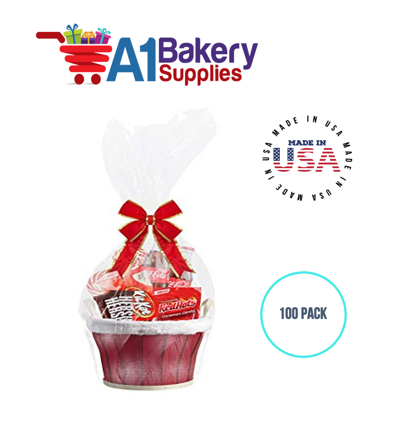 Gusset Basket Size 1.2 MIL BOPP Sealable Cellophane Gift Bags Bags for Gift Packing 4  x 2.5 x 17 Inch, 100 Pack