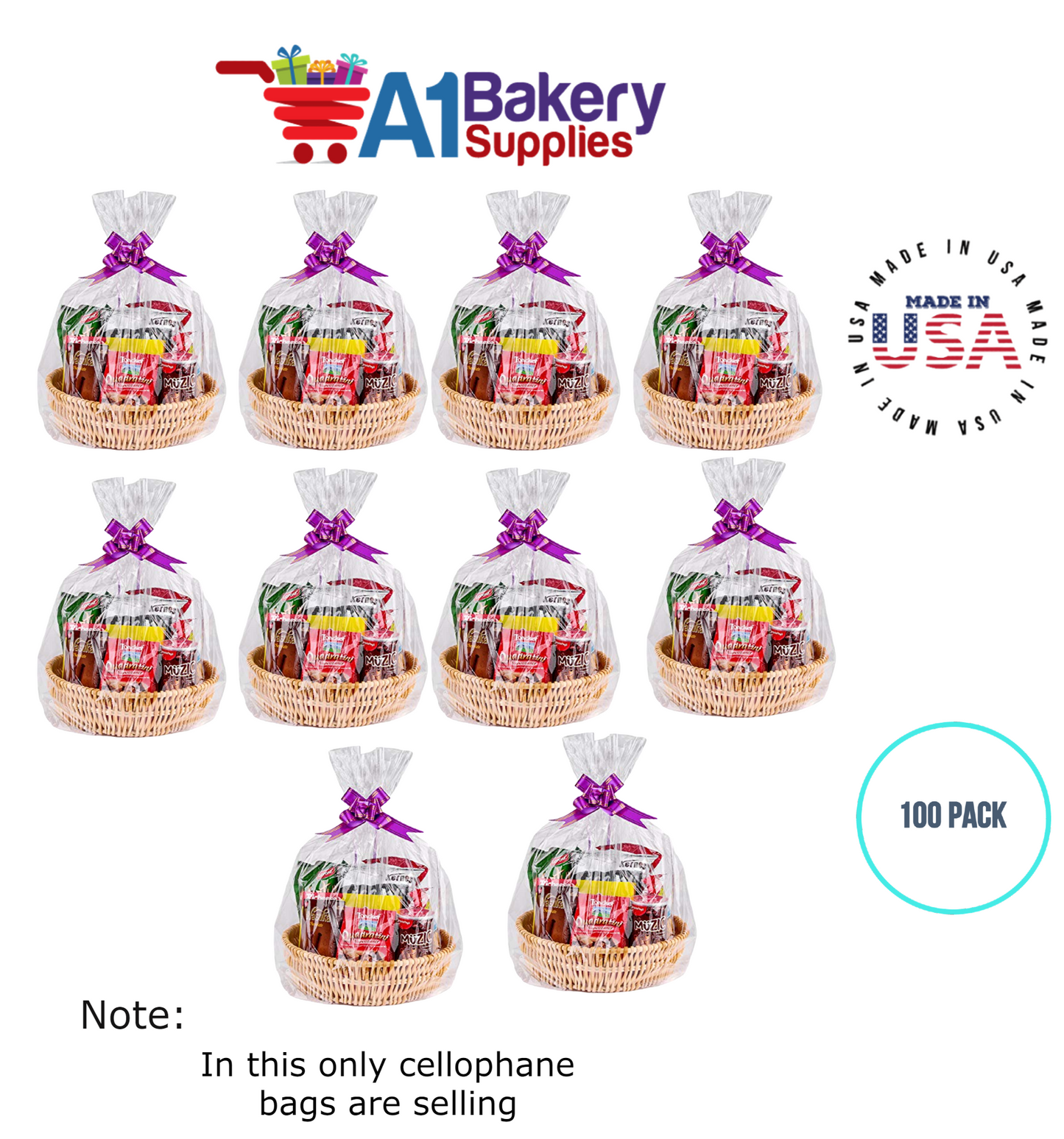 Round Bottom Basket Size 1.2 MIL BOPP Sealable Cellophane Gift Bags Bags for Gift Packing 20 x 36 Inch, 100 Pack