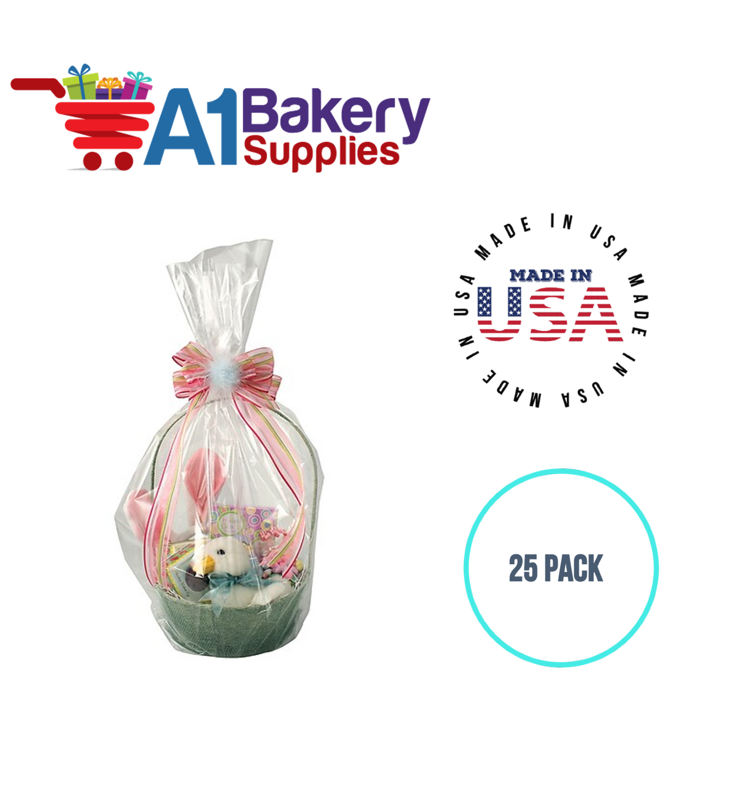 Gusset Basket Size 1.2 MIL BOPP Sealable Cellophane Gift Bags Bags for Gift Packing 8 x 4 x 8 Inch, 25 Pack