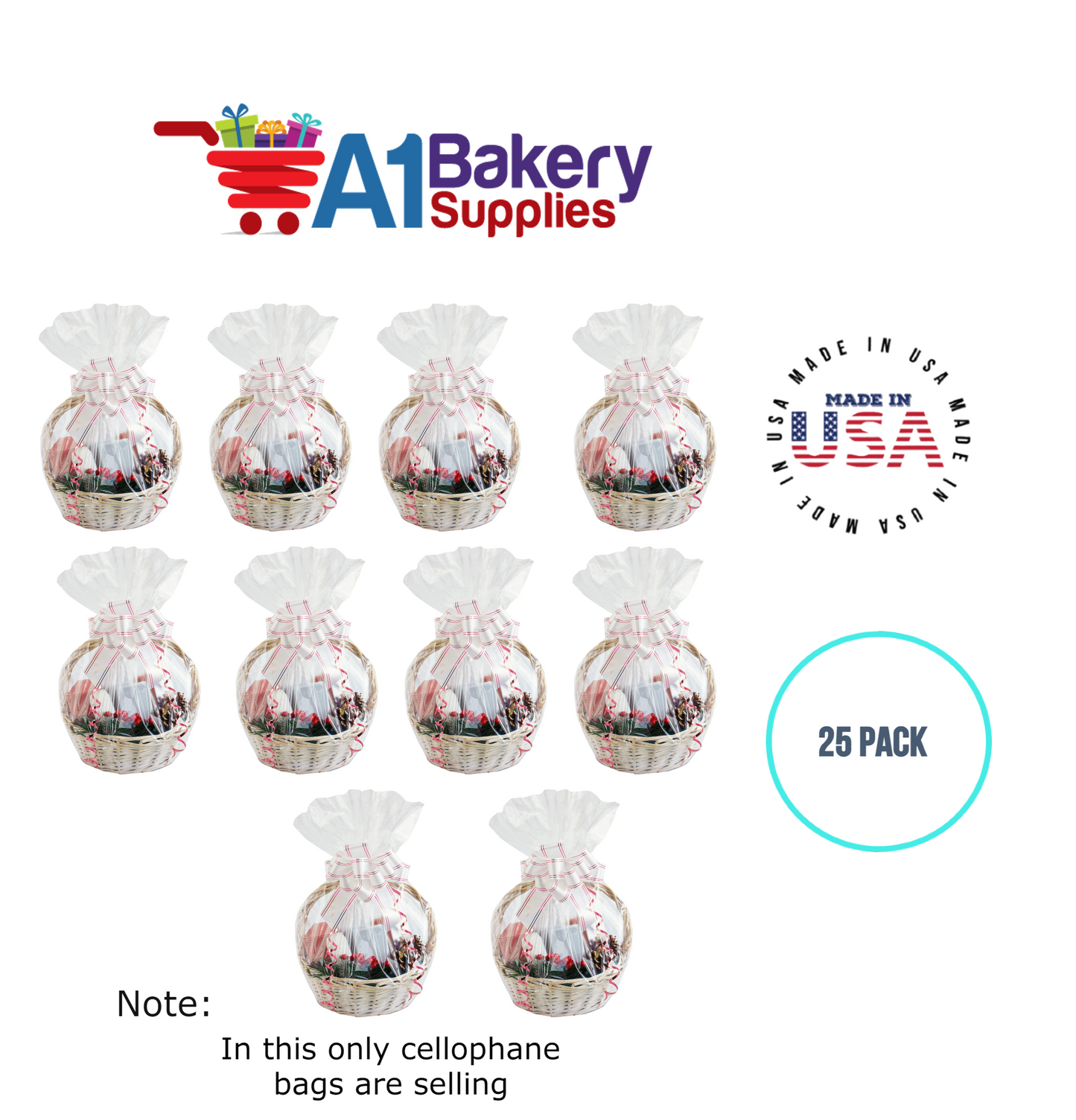 Round Bottom Basket Size 1.2 MIL BOPP Sealable Cellophane Gift Bags Bags for Gift Packing 18 x 24 Inch, 25 Pack