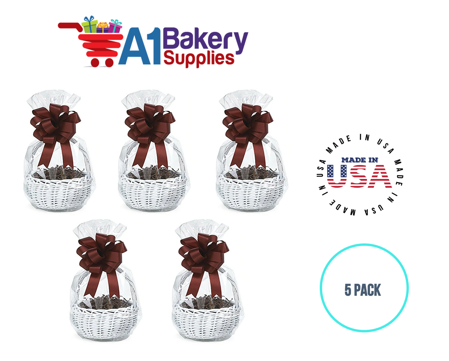 Round Bottom Basket Size 1.2 MIL BOPP Sealable Cellophane Gift Bags Bags for Gift Packing 14 x 24 Inch, 5 Pack