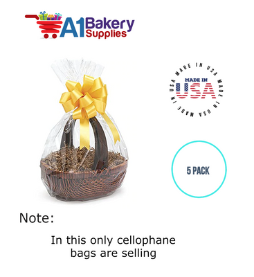 Round Bottom Basket Size 1.2 MIL BOPP Sealable Cellophane Gift Bags Bags for Gift Packing 18 x 24 Inch, 5 Pack