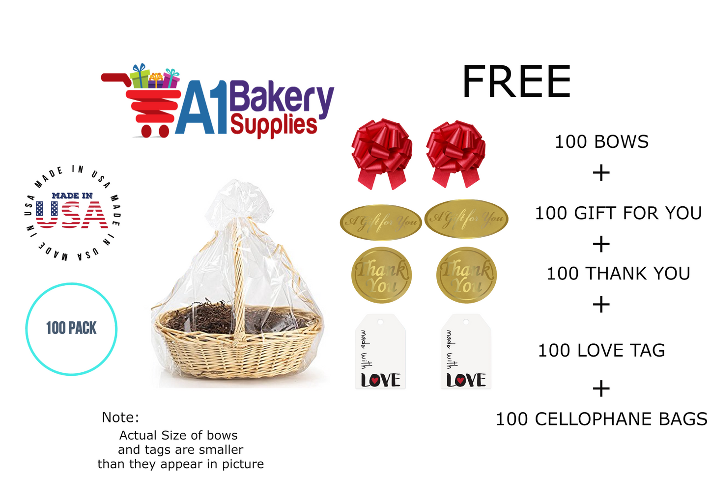 BOPP Sealable Cellophane Bags and Clear Gift Basket Wrap Packaging, 27 in x 35 in, Clear Cello Wrapping for Baby Shower, Wedding Party, or Event Giveaways, 100 Pack