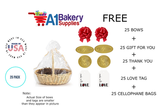 BOPP Sealable Cellophane Bags and Clear Gift Basket Wrap Packaging, 27 in x 35 in, Clear Cello Wrapping for Baby Shower, Wedding Party, or Event Giveaways, 25 Pack