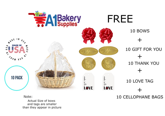 BOPP Sealable Cellophane Bags and Clear Gift Basket Wrap Packaging, 27 in x 35 in, Clear Cello Wrapping for Baby Shower, Wedding Party, or Event Giveaways, 10 Pack