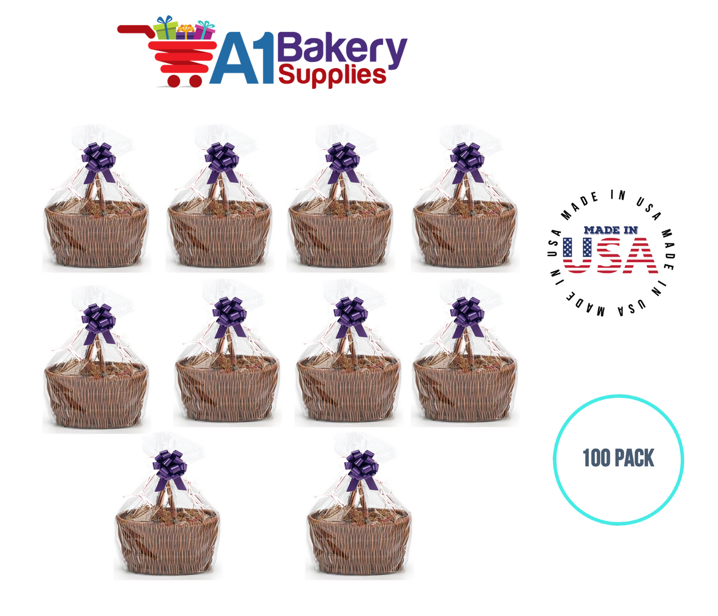 BOPP Sealable Cellophane Bags and Clear Gift Basket Wrap Packaging, 30 in x 40 in, Clear Cello Wrapping for Baby Shower, Wedding Party, or Event Giveaways, 100 Pack