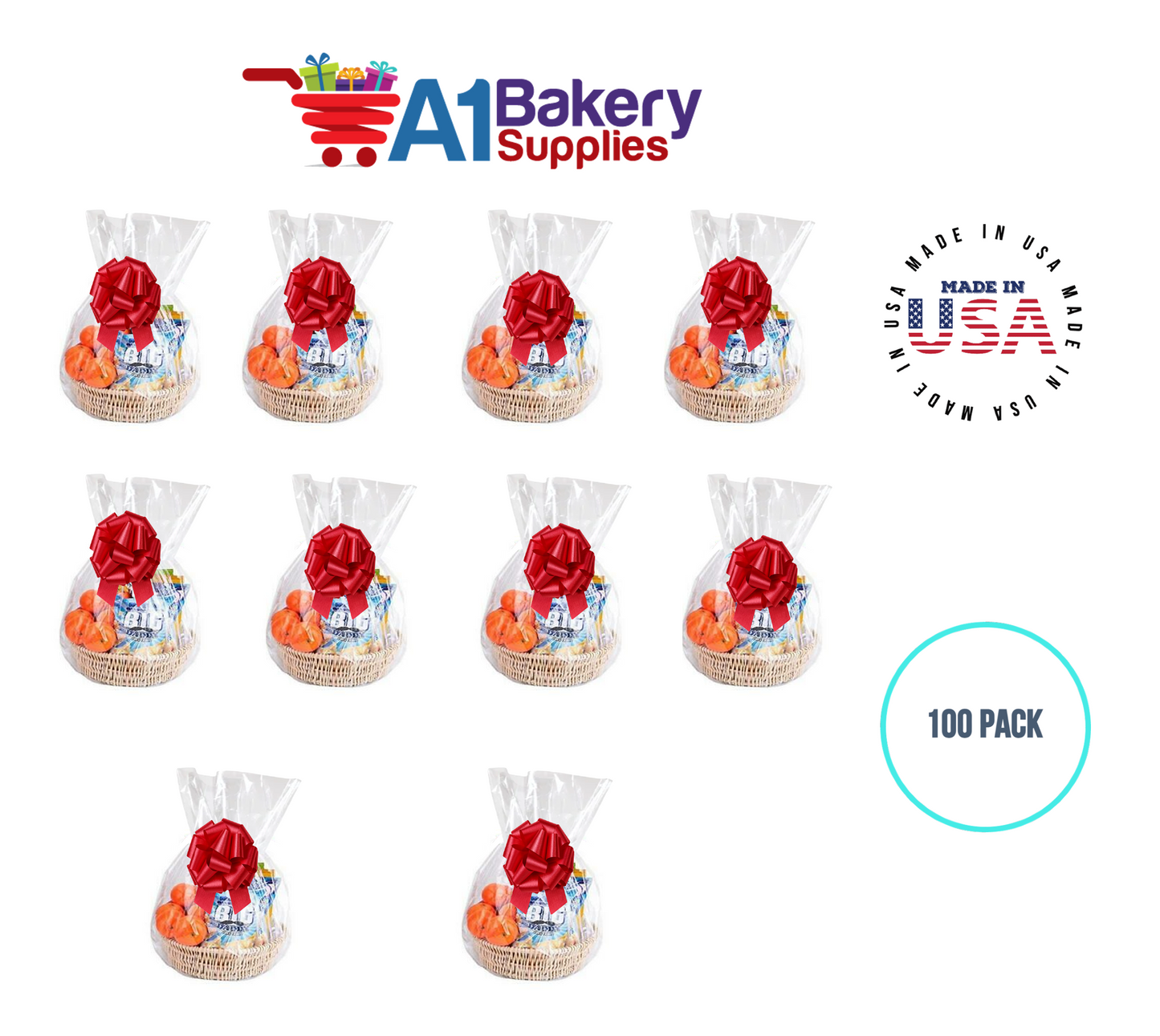 BOPP Sealable Cellophane Bags and Clear Gift Basket Wrap Packaging, 18 in x 30 in, Clear Cello Wrapping for Baby Shower, Wedding Party, or Event Giveaways, 100 Pack