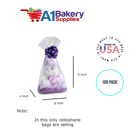 Gusset Basket Size 1.2 MIL BOPP Sealable Cellophane Gift Bags Bags for Gift Packing 8 x 4 x 8 Inch, 100 Pack