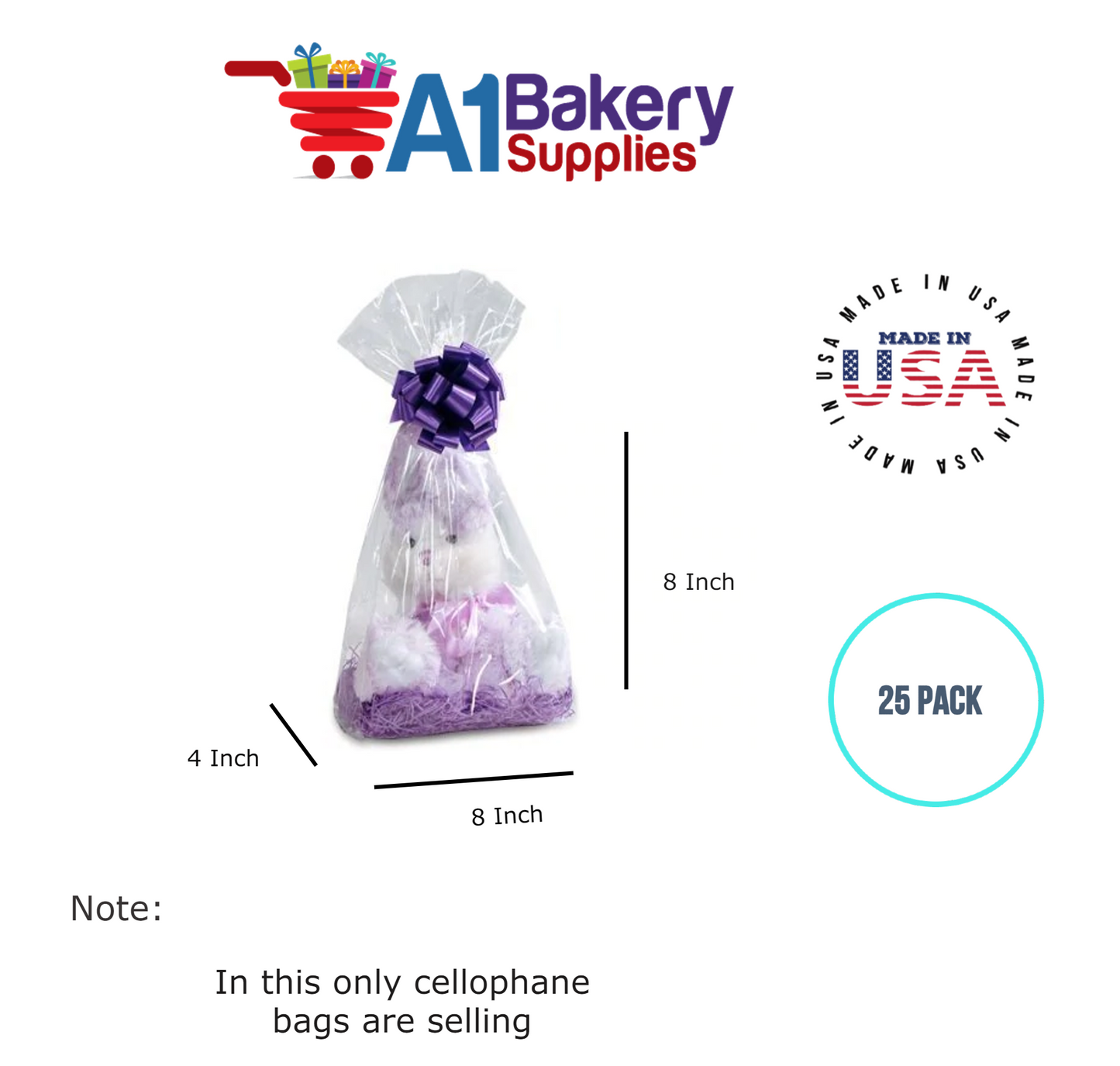 Gusset Basket Size 1.2 MIL BOPP Sealable Cellophane Gift Bags Bags for Gift Packing 8 x 4 x 8 Inch, 25 Pack