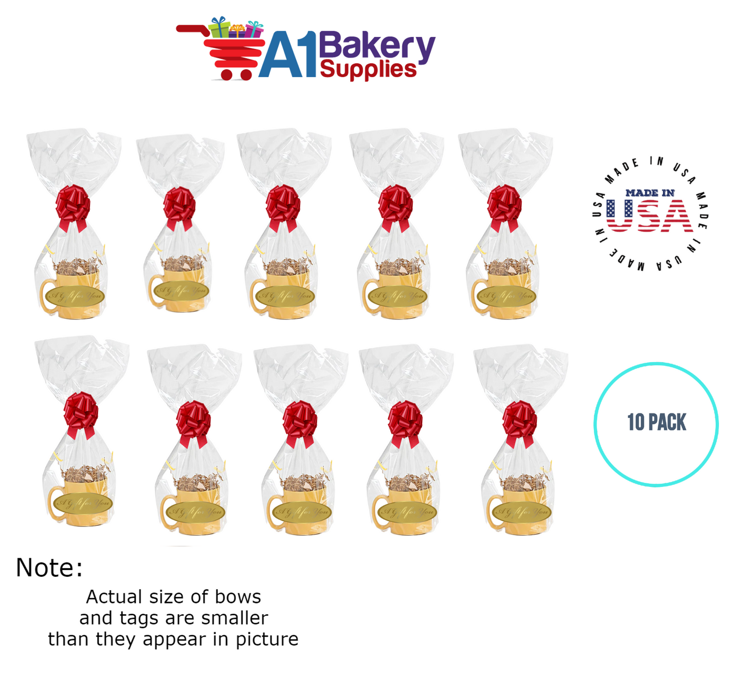 BOPP Sealable Cellophane Bags and Clear Gift Basket Wrap Packaging, 9 in x 20 in, Clear Cello Wrapping for Baby Shower, Wedding Party, or Event Giveaways, 10 Pack