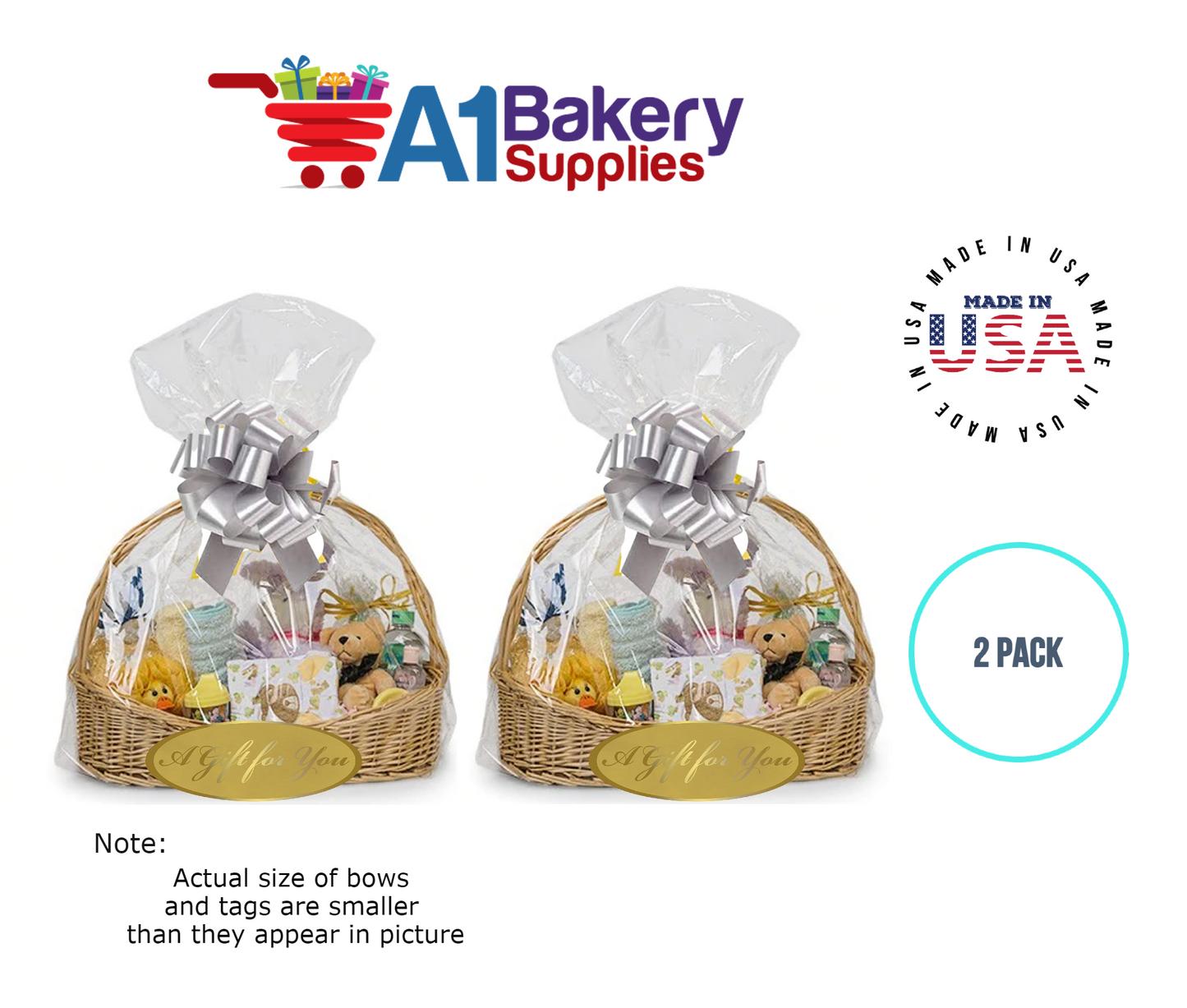 BOPP Sealable Cellophane Bags and Clear Gift Basket Wrap Packaging, 24 in x 30 in, Clear Cello Wrapping for Baby Shower, Wedding Party, or Event Giveaways, 2 Pack