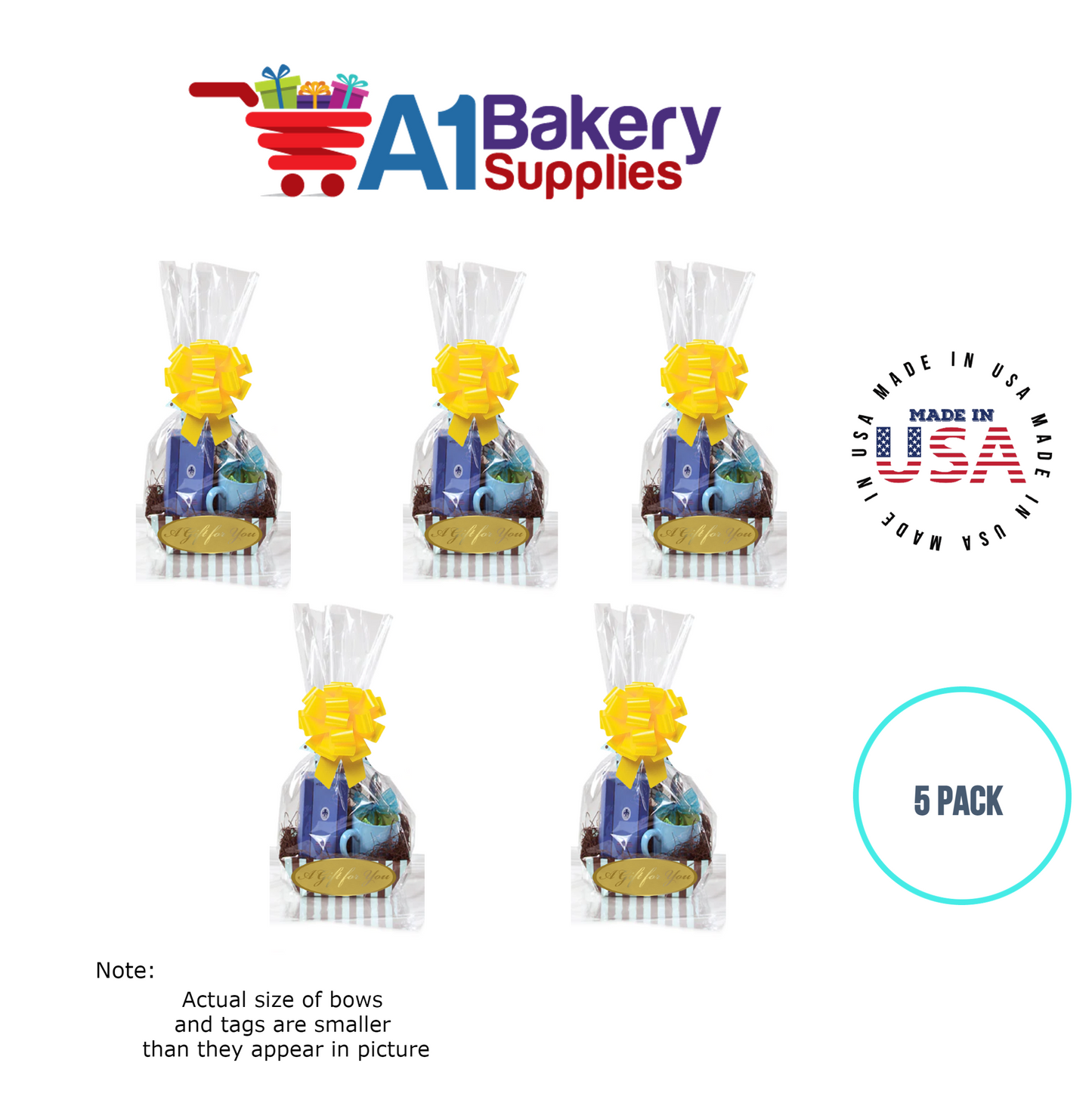 BOPP Sealable Cellophane Bags and Clear Gift Basket Wrap Packaging, 16 in x 24 in, Clear Cello Wrapping for Baby Shower, Wedding Party, or Event Giveaways, 5 Pack