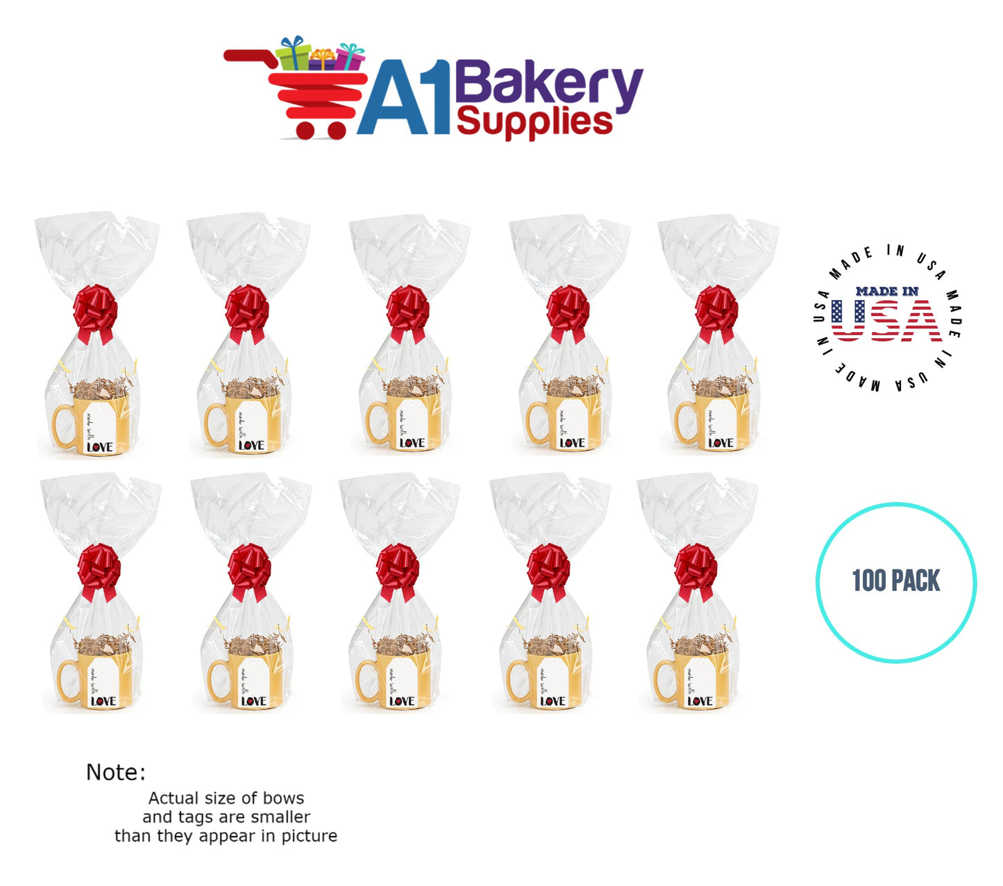 BOPP Sealable Cellophane Bags and Clear Gift Basket Wrap Packaging, 9 in x 20 in, Clear Cello Wrapping for Baby Shower, Wedding Party, or Event Giveaways, 100 Pack