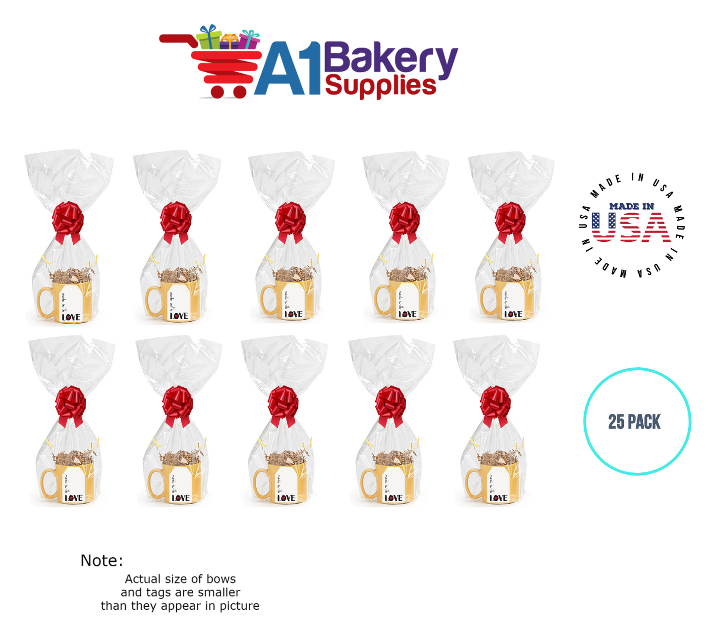 BOPP Sealable Cellophane Bags and Clear Gift Basket Wrap Packaging, 9 in x 20 in, Clear Cello Wrapping for Baby Shower, Wedding Party, or Event Giveaways, 25 Pack