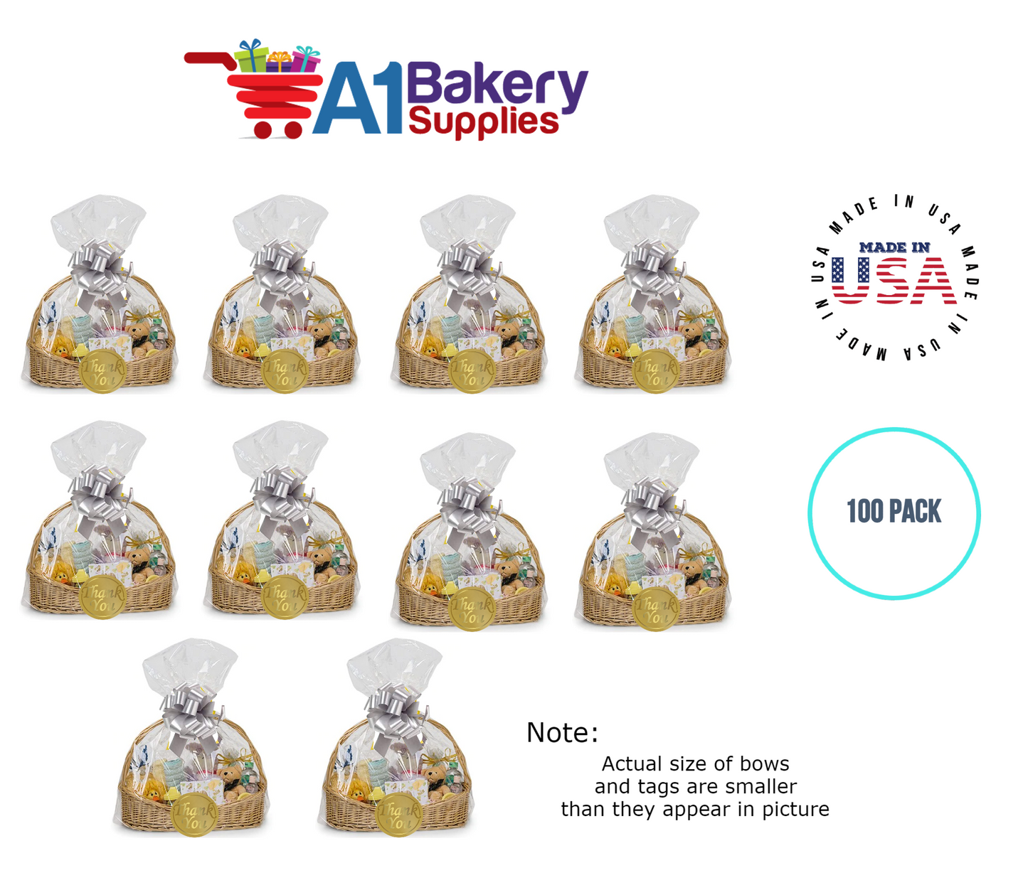 BOPP Sealable Cellophane Bags and Clear Gift Basket Wrap Packaging, 24 in x 30 in, Clear Cello Wrapping for Baby Shower, Wedding Party, or Event Giveaways, 100 Pack