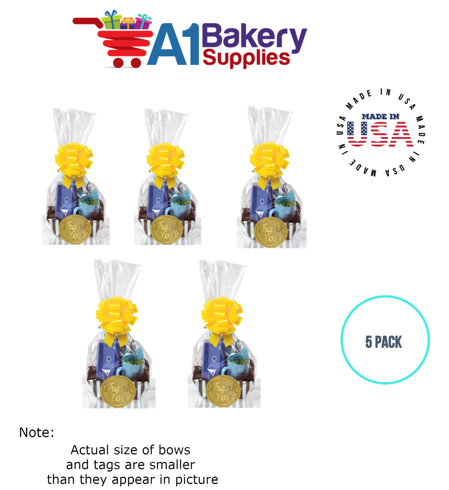 BOPP Sealable Cellophane Bags and Clear Gift Basket Wrap Packaging, 16 in x 24 in, Clear Cello Wrapping for Baby Shower, Wedding Party, or Event Giveaways, 5 Pack