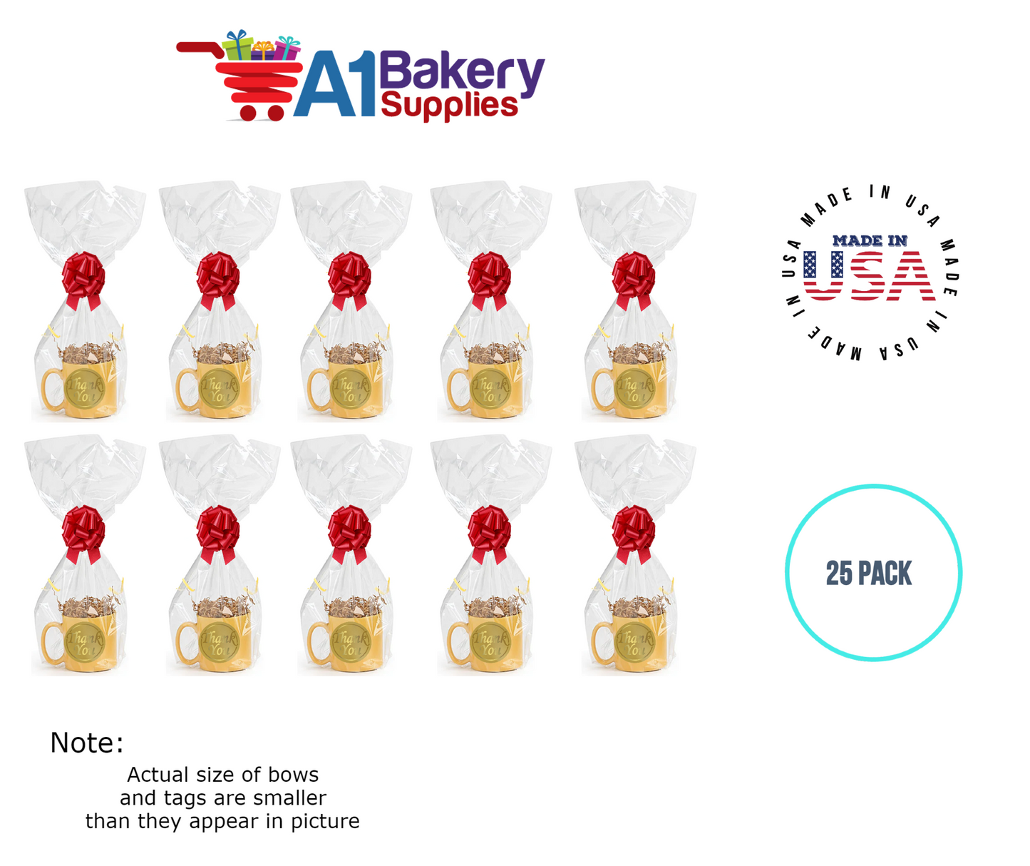 BOPP Sealable Cellophane Bags and Clear Gift Basket Wrap Packaging, 9 in x 20 in, Clear Cello Wrapping for Baby Shower, Wedding Party, or Event Giveaways, 25 Pack