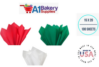 Christmas Tissue Paper Squares Bulk 100 Sheets, Premium Gift Wrap and Art Supplies for Birthdays, Holidays or Presents by A1Bakery Supplies, Medium 15inch x 20 inch