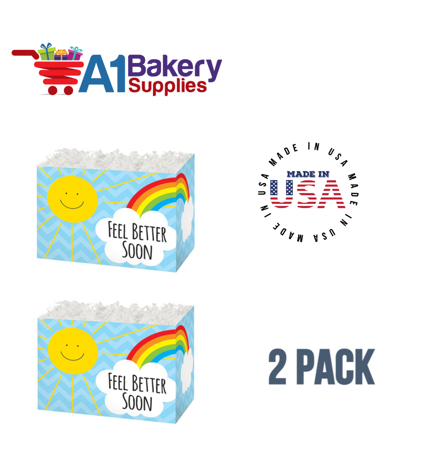 Feel Better Sunshine Basket Box, Theme Gift Box, Small 6.75 (Length) x 4 (Width) x 5 (Height), 2 Pack