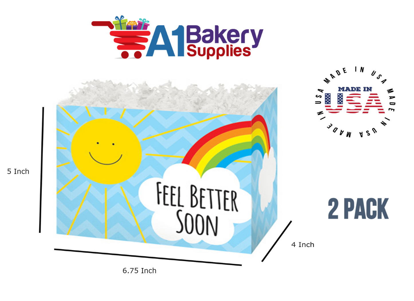 Feel Better Sunshine Basket Box, Theme Gift Box, Small 6.75 (Length) x 4 (Width) x 5 (Height), 2 Pack