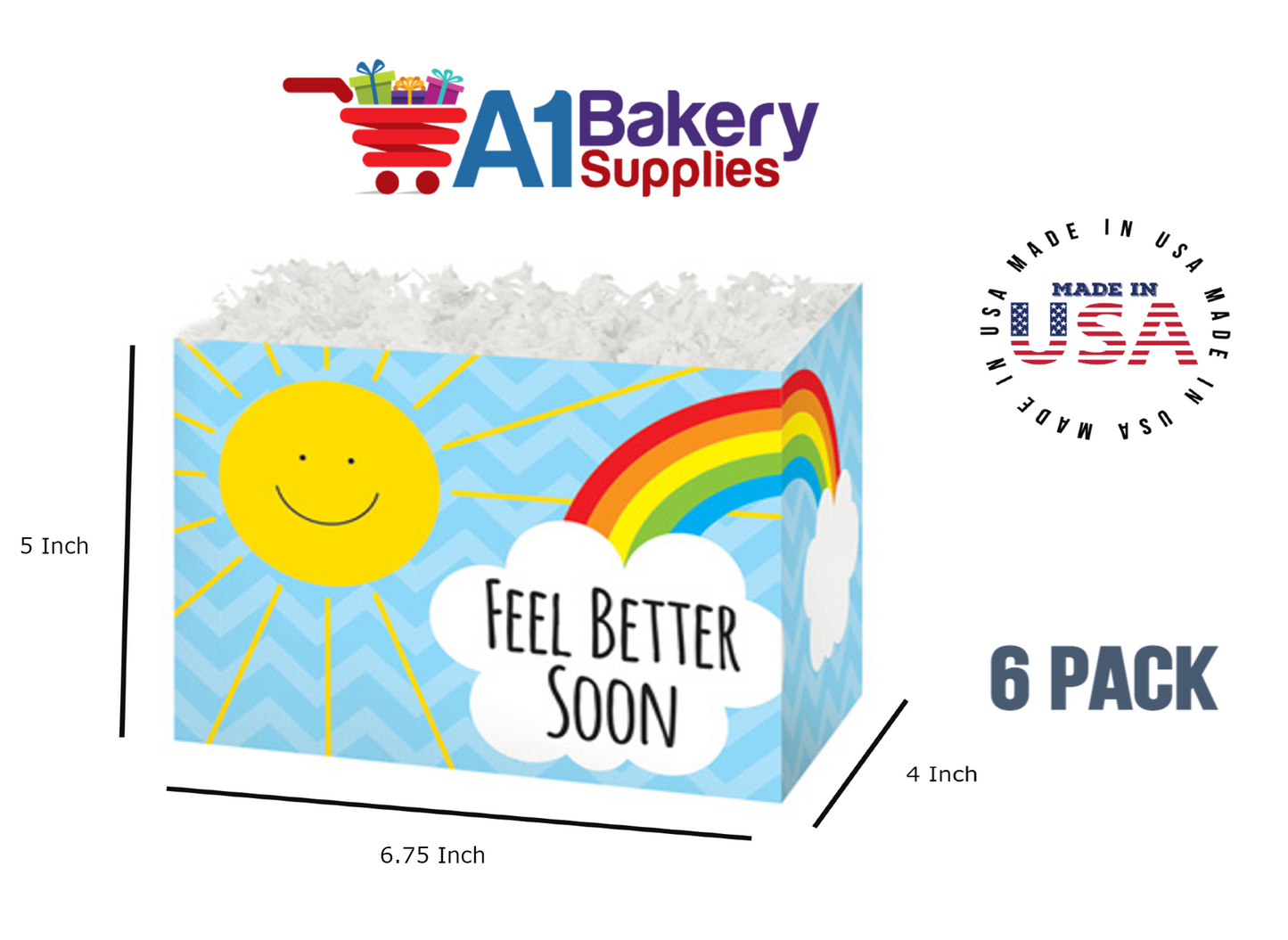 Feel Better Sunshine Basket Box, Theme Gift Box, Small 6.75 (Length) x 4 (Width) x 5 (Height), 6 Pack