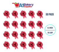 A1BakerySupplies 50 Pieces Pull Bow for Gift Wrapping Gift Bows Pull Bow With Ribbon for Wedding Gift Baskets, 5.5 Inch 20 Loop in Red Color