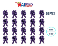 A1BakerySupplies 50 Pieces Pull Bow for Gift Wrapping Gift Bows Pull Bow With Ribbon for Wedding Gift Baskets, 8 Inch 20 Loop Purple Flora Satin Color